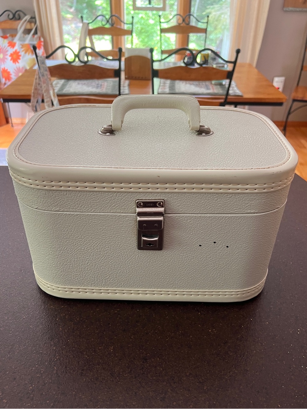 Cheney Cream Faux-Leather Train Case with Top Handle